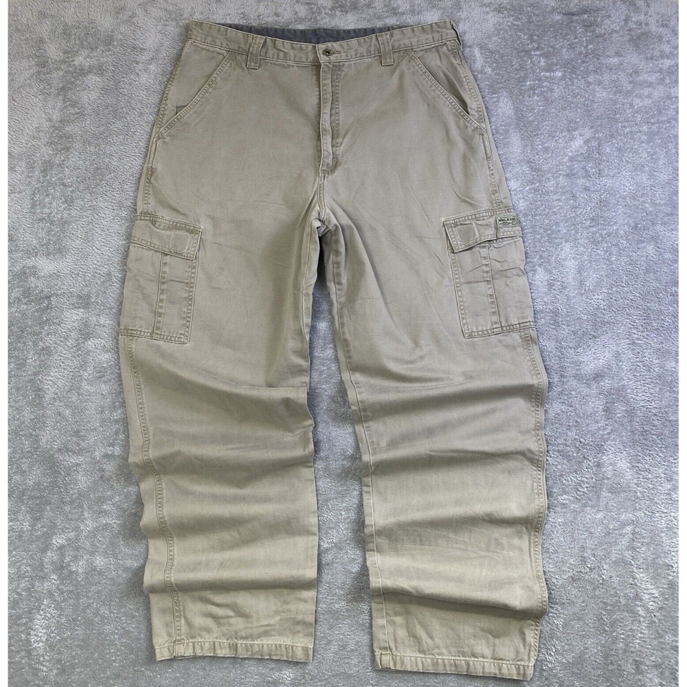 Wrangler Cargo Pants Men Beige Measures 35x32.5 No Sizing Baggy Grunge Workwear - Picture 2 of 14